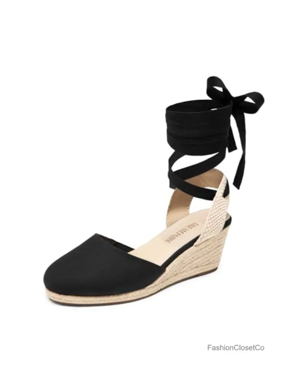 Espadrille Platform Wedge Sandals, Strappy Ankle Buckle, Vegan Leather